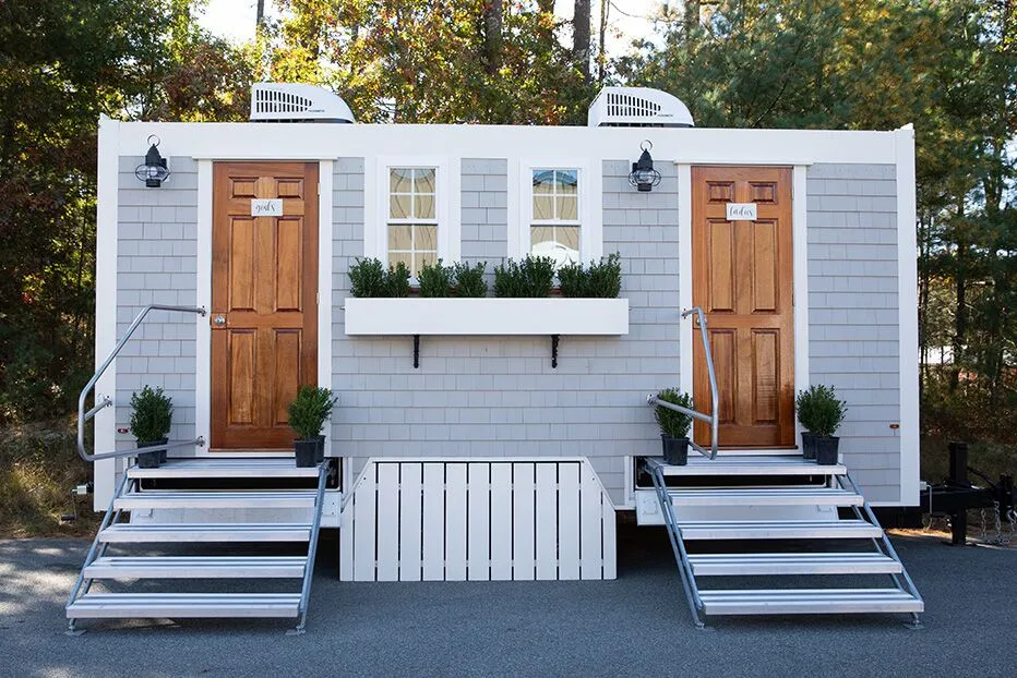 Wedding restroom units discretely staged at a venue in York, Pennsylvania